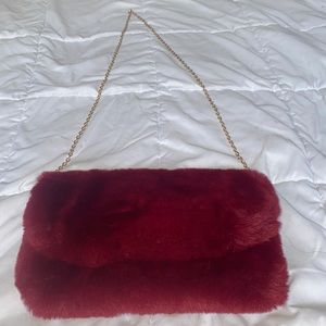 Red Faux Fur Chain Purse (never used)